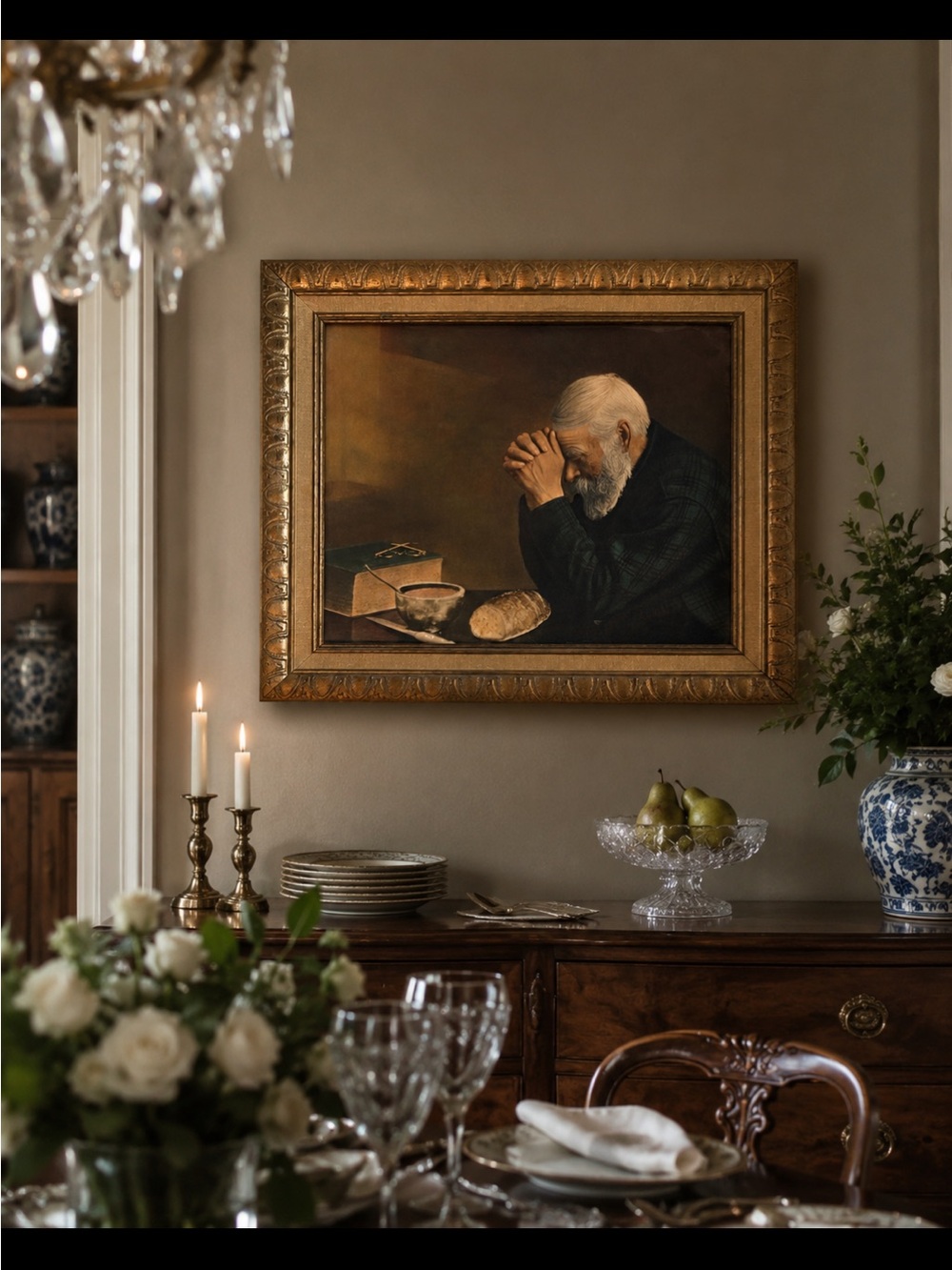 Framed Vintage Grace by Eric Enstrom Prayer Painting in Vintage Gold Frame